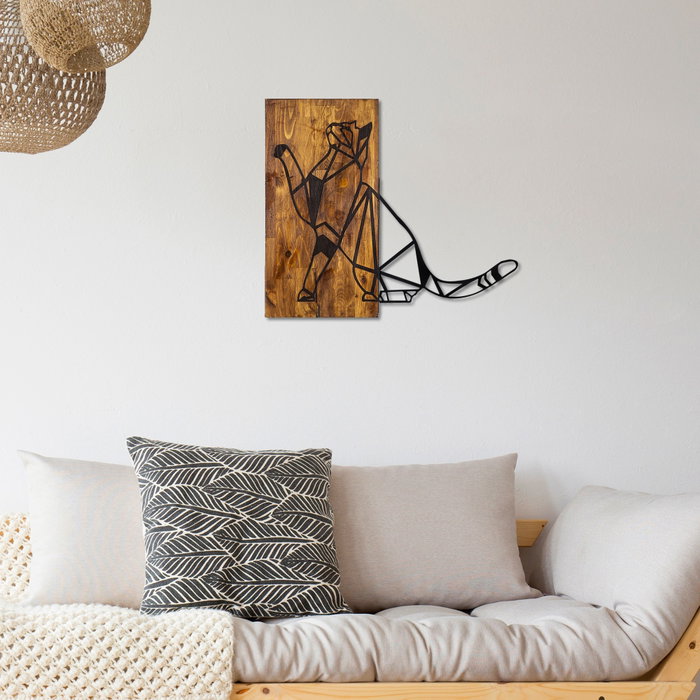 Wallity Cat Accesorio de Pared de Madera y Metal Nogal y Negro Wallity Cat Accesorio de Pared de Madera y Metal Nogal y Negro